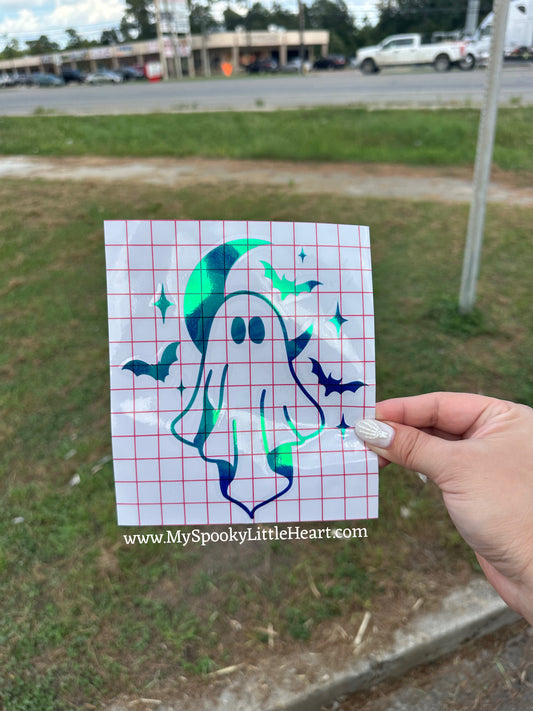 Cute ghost with Moon And Bats Vinyl Decal