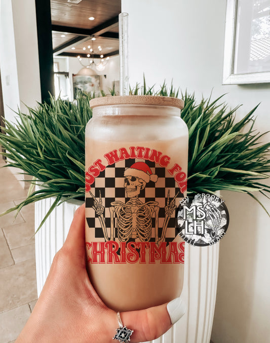 Just waiting for Christmas 16oz Frosted Glass Cup