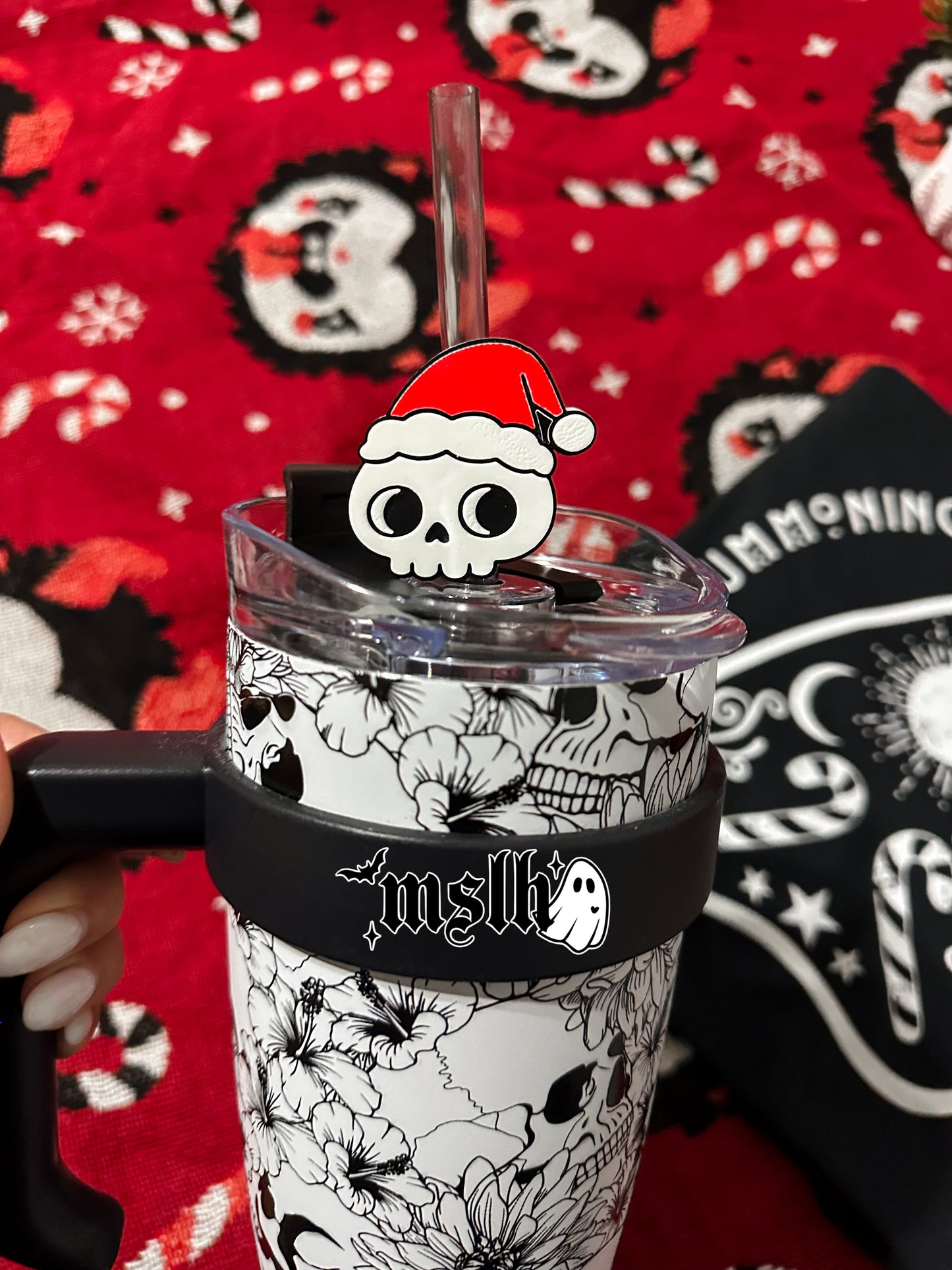 Skull Santa MSLH Exclusive 8mm and 10mm Straw Topper for Tumblers -3D PRINTED