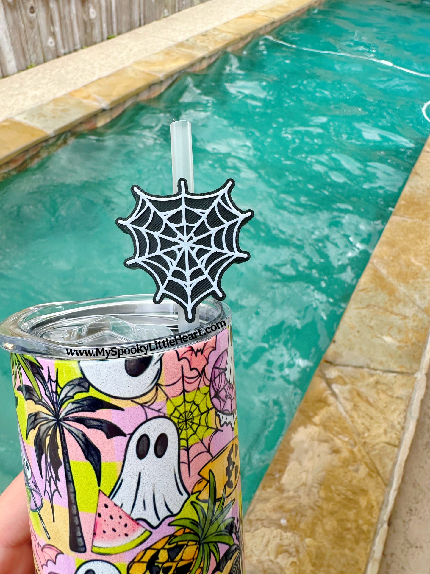 Heart Shaped Spiderweb 8.5mm Straw Topper for Tumblers -3D PRINTED