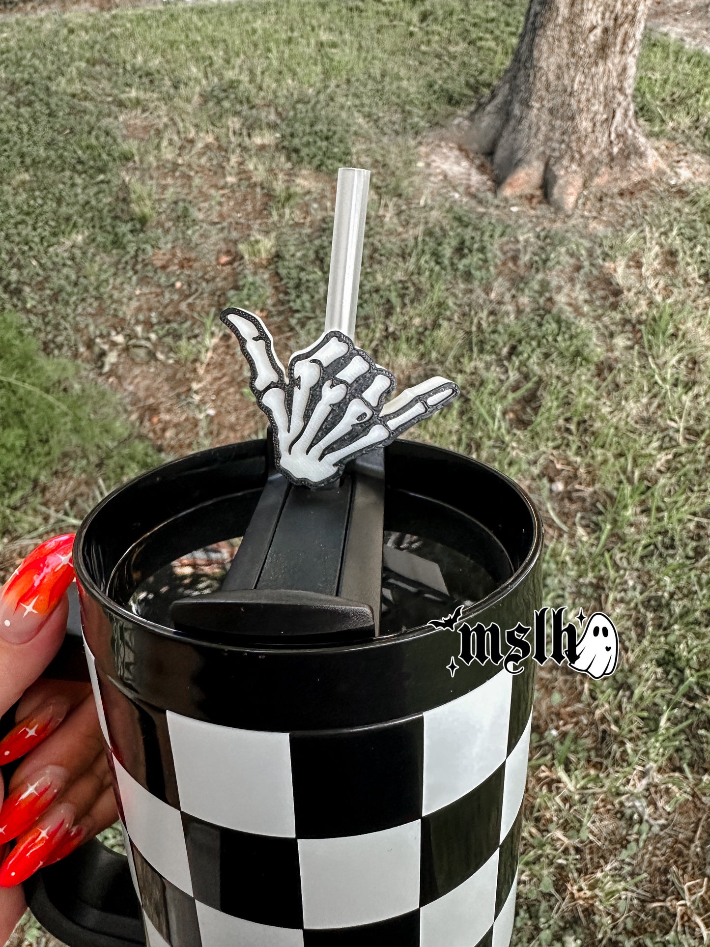 Skeleton Shaka 10mm Straw Topper for Tumblers -3D PRINTED