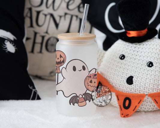Cute Ghost Halloween 16oz Frosted Glass Cup