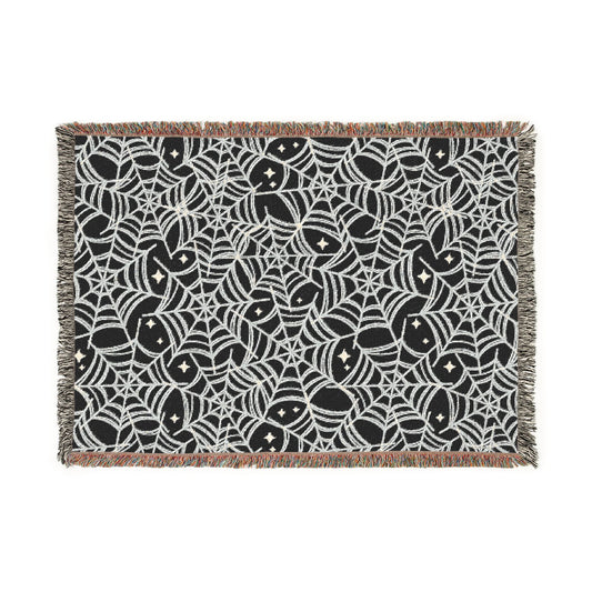 Spiderweb Pattern Woven Blanket — Gothic Halloween Throw