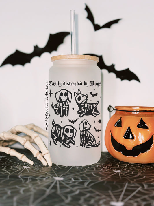 Easily distracted by Dogs 16oz Frosted Glass Cup