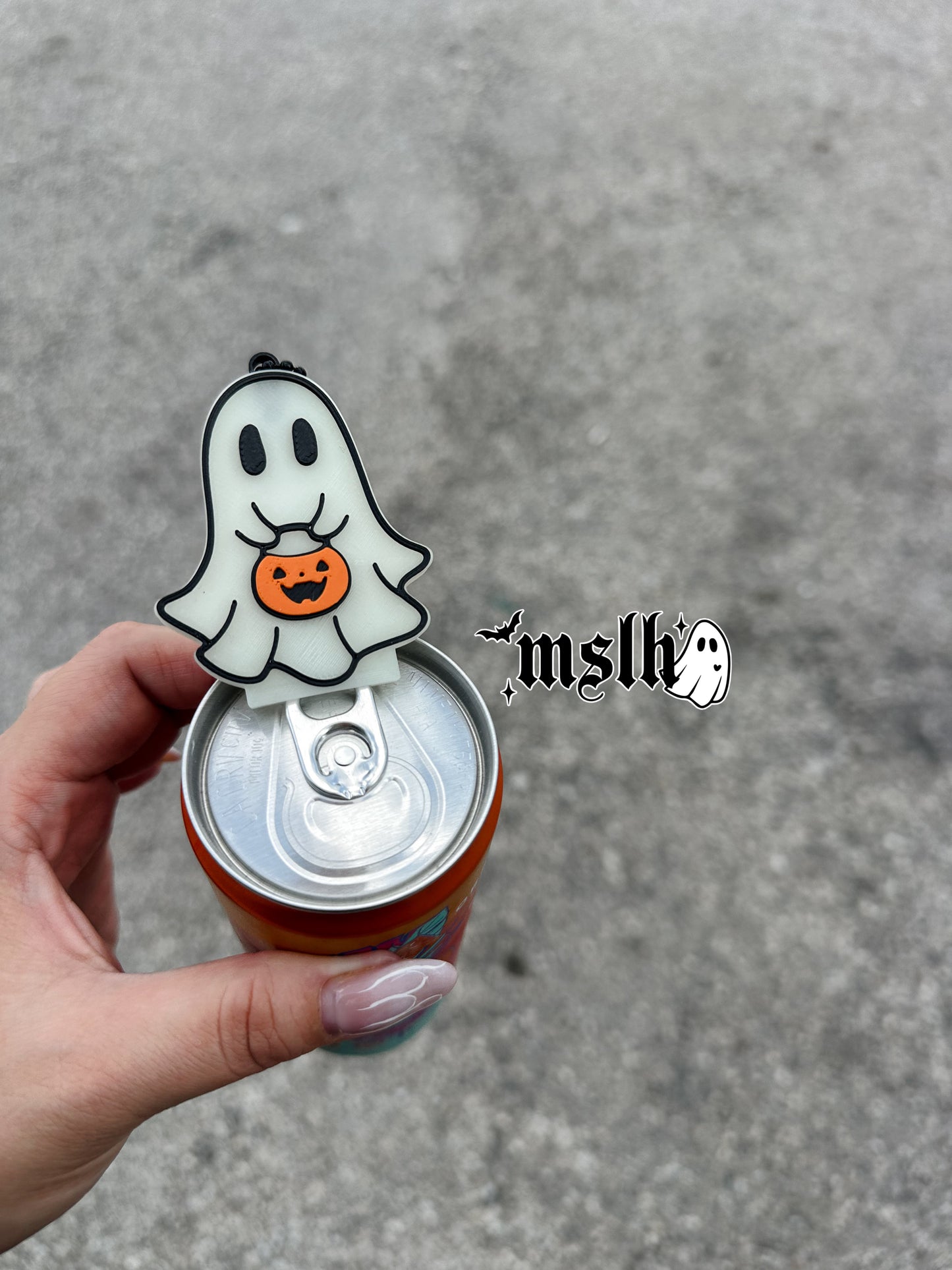 Glow in the dark Ghost holding Pumpkin Pail Soda/Can Opener -3D PRINTED