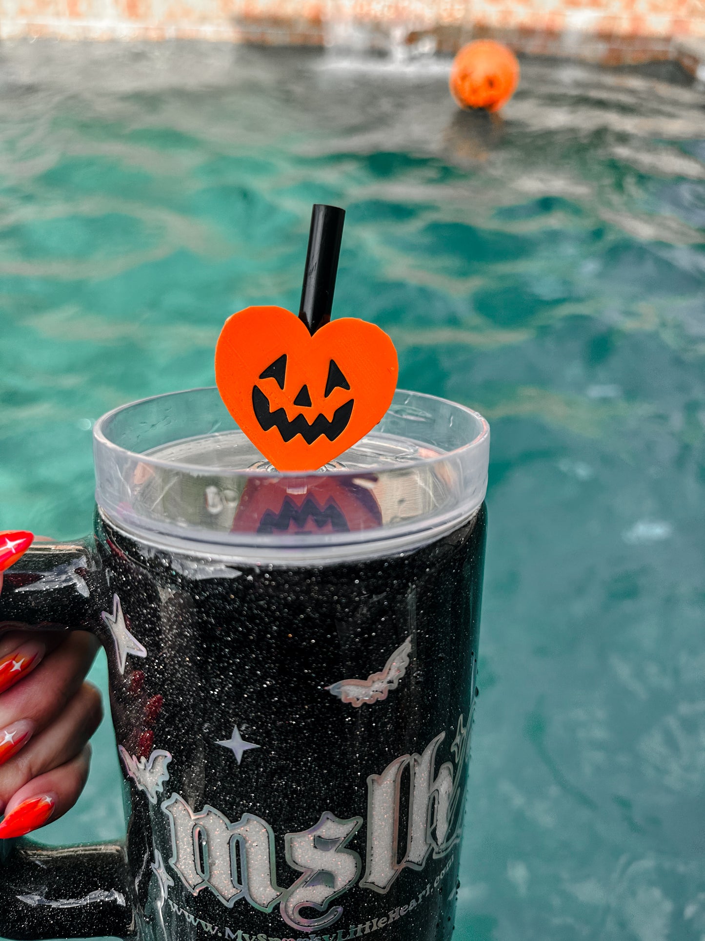 Jack o Lantern Heart 8mm and 10mm Straw Topper for Tumblers -3D PRINTED
