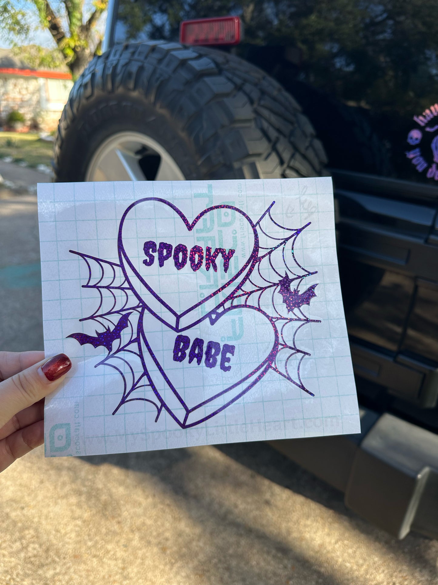 Spooky Babe Candy Hearts Web Vinyl Decal