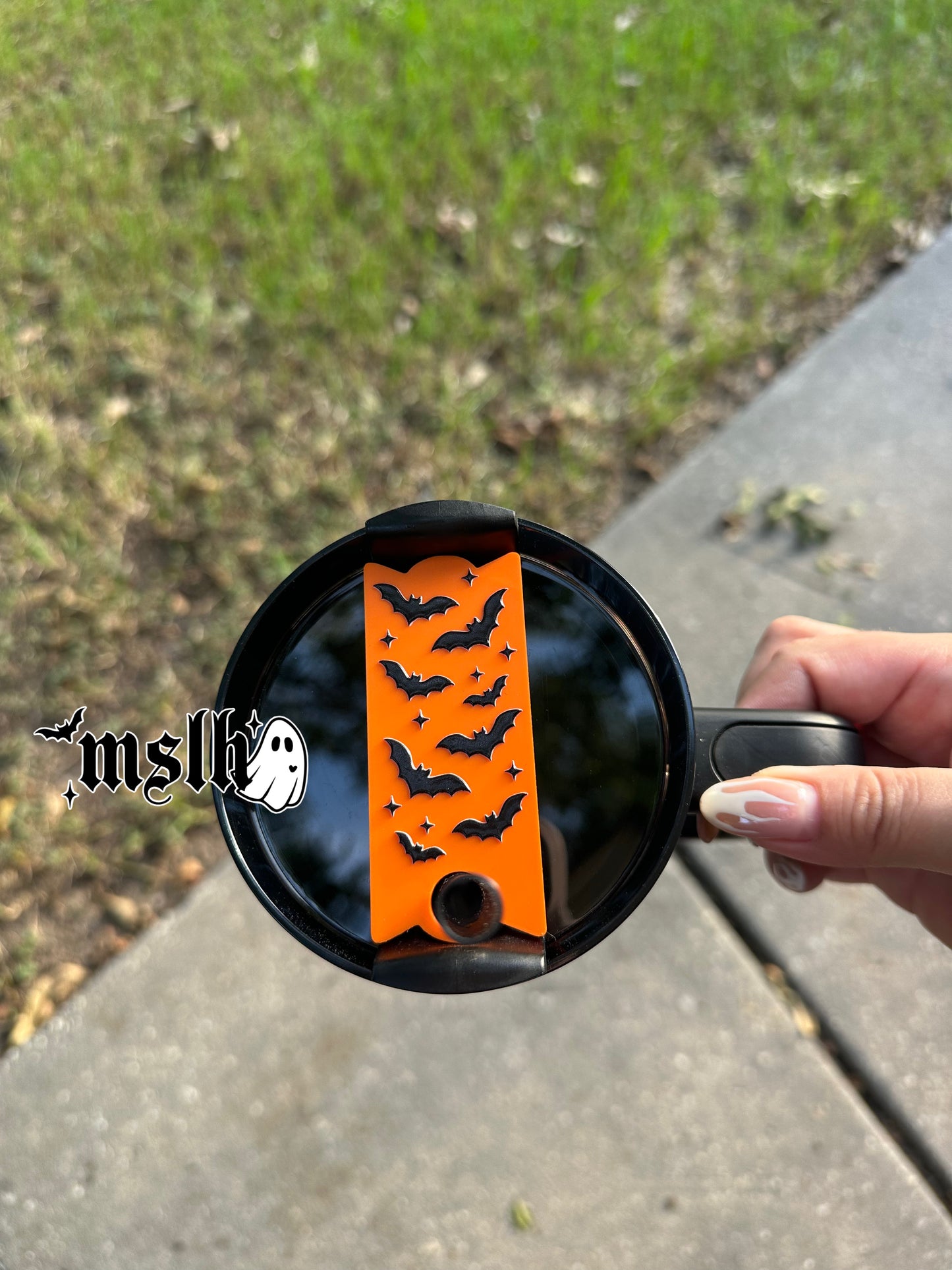 Bats and stars ORANGE Theme Stanley Lid Topper Plate for 40oz Tumblers 3D PRINTED & UV Printed