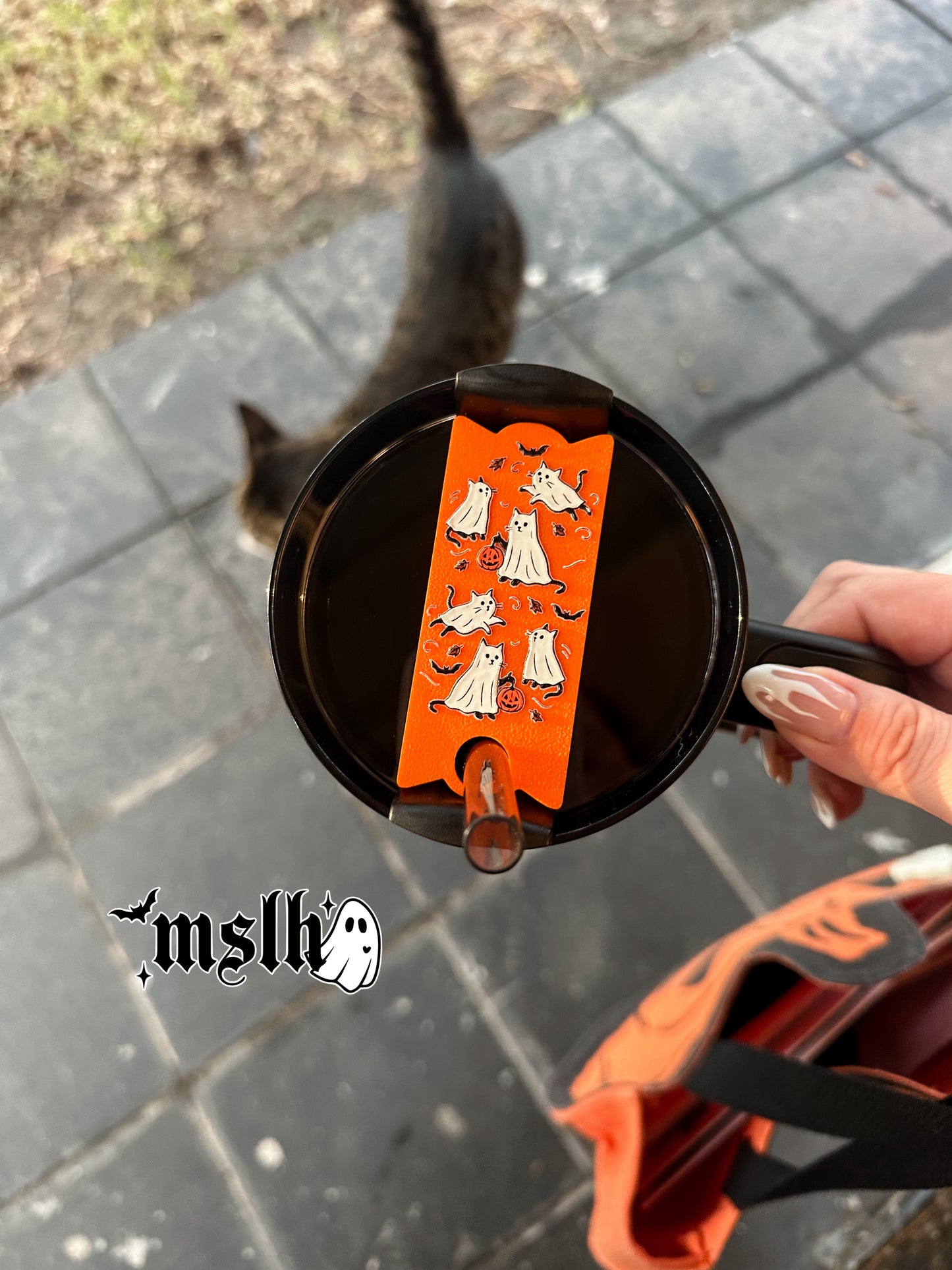 Ghost Cats ORANGE Theme Stanley Lid Topper Plate for 40oz Tumblers 3D PRINTED & UV Printed