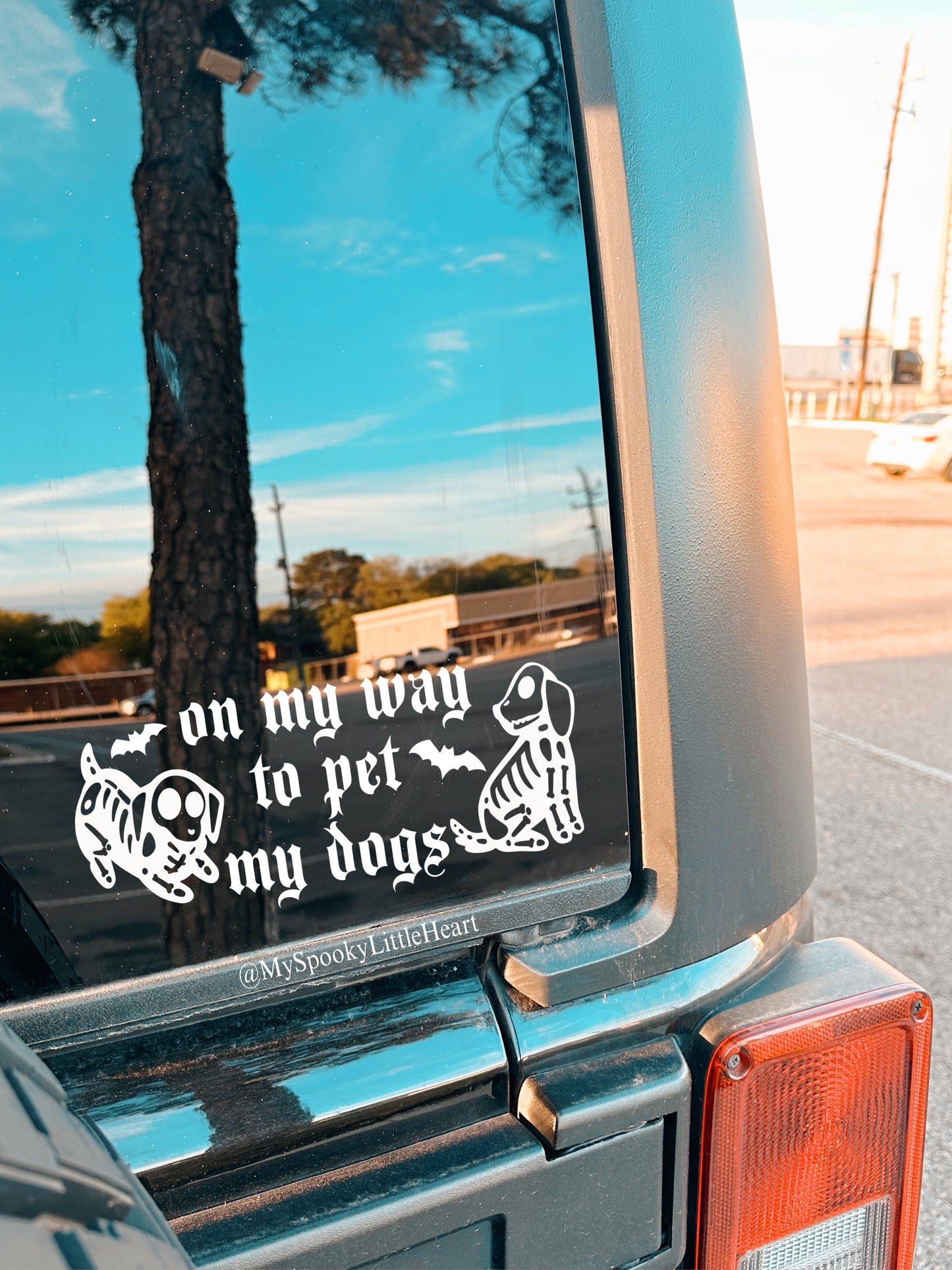 On my way to pet my Dogs skeleton dogs with bats Vinyl Decal