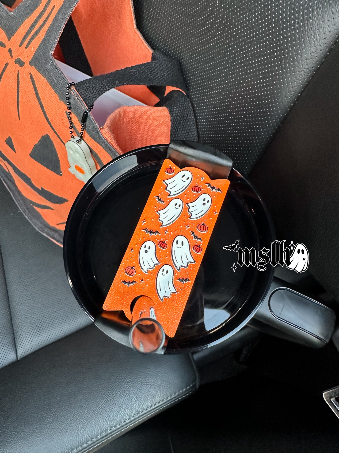 Ghosts and pumpkins ORANGE Theme Stanley Lid Topper Plate for 40oz Tumblers 3D PRINTED & UV Printed