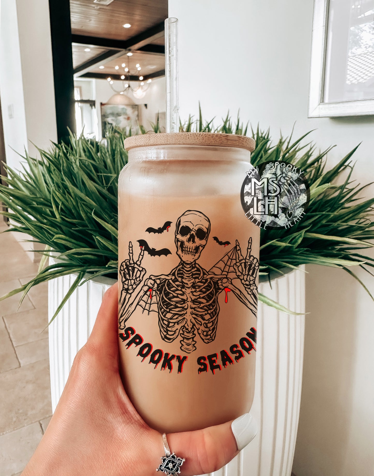 Spooky Season Skeleton 16oz Frosted Glass Cup