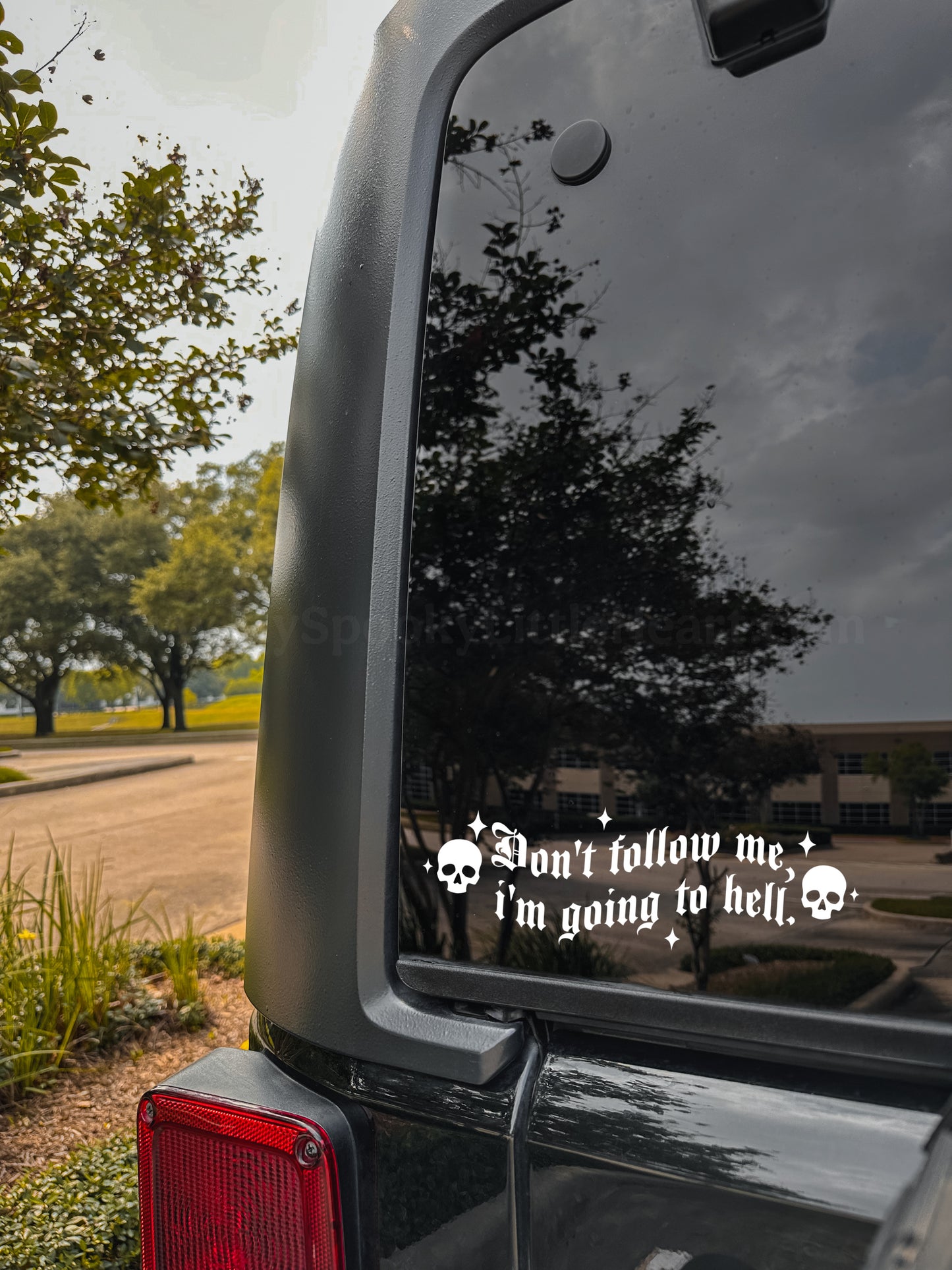 Don't follow me, I'm going to hell with skulls MSLH Exclusive Vinyl Decal