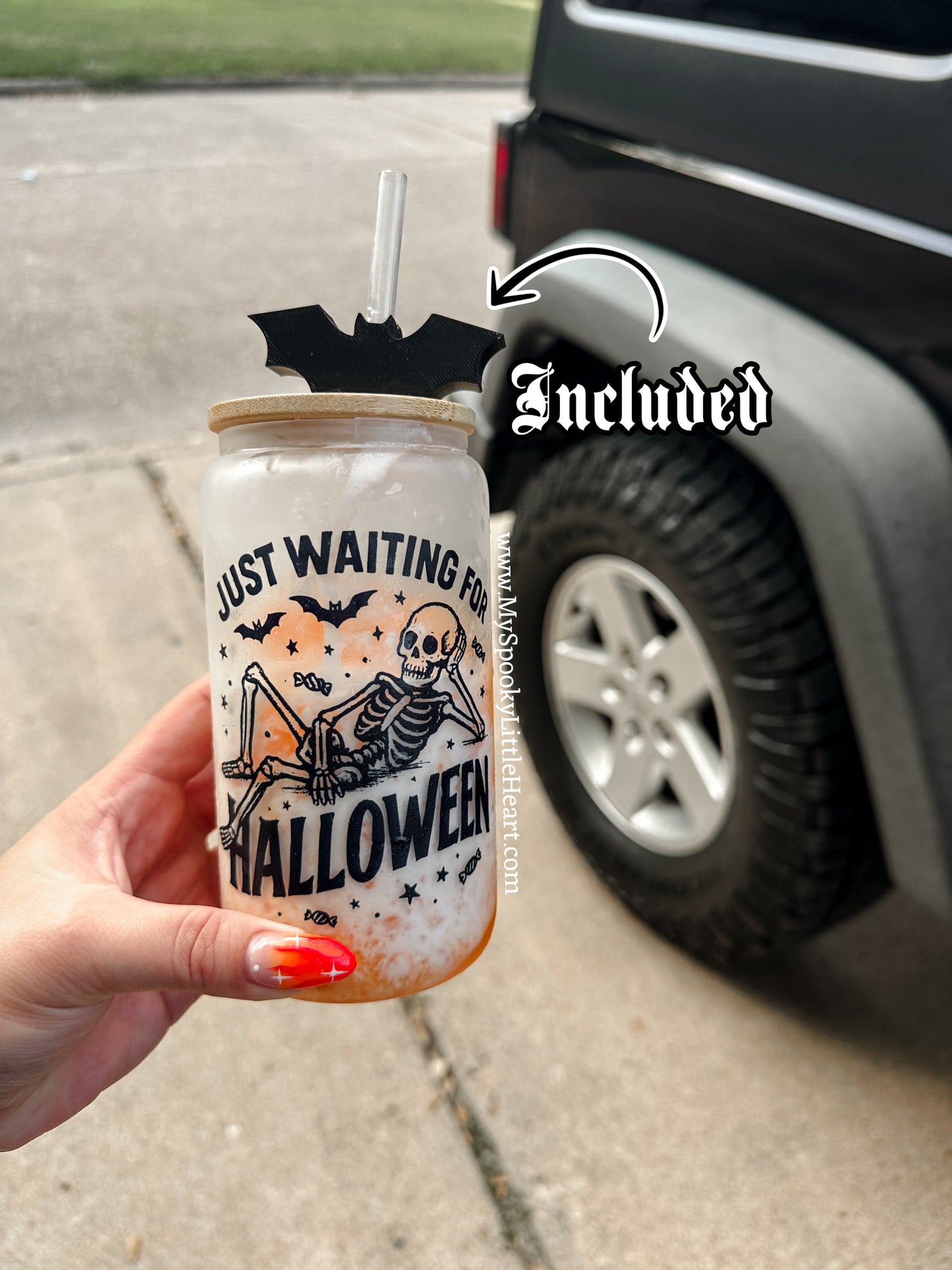 Just waiting for Halloween 16oz cup with Bat Straw Topper