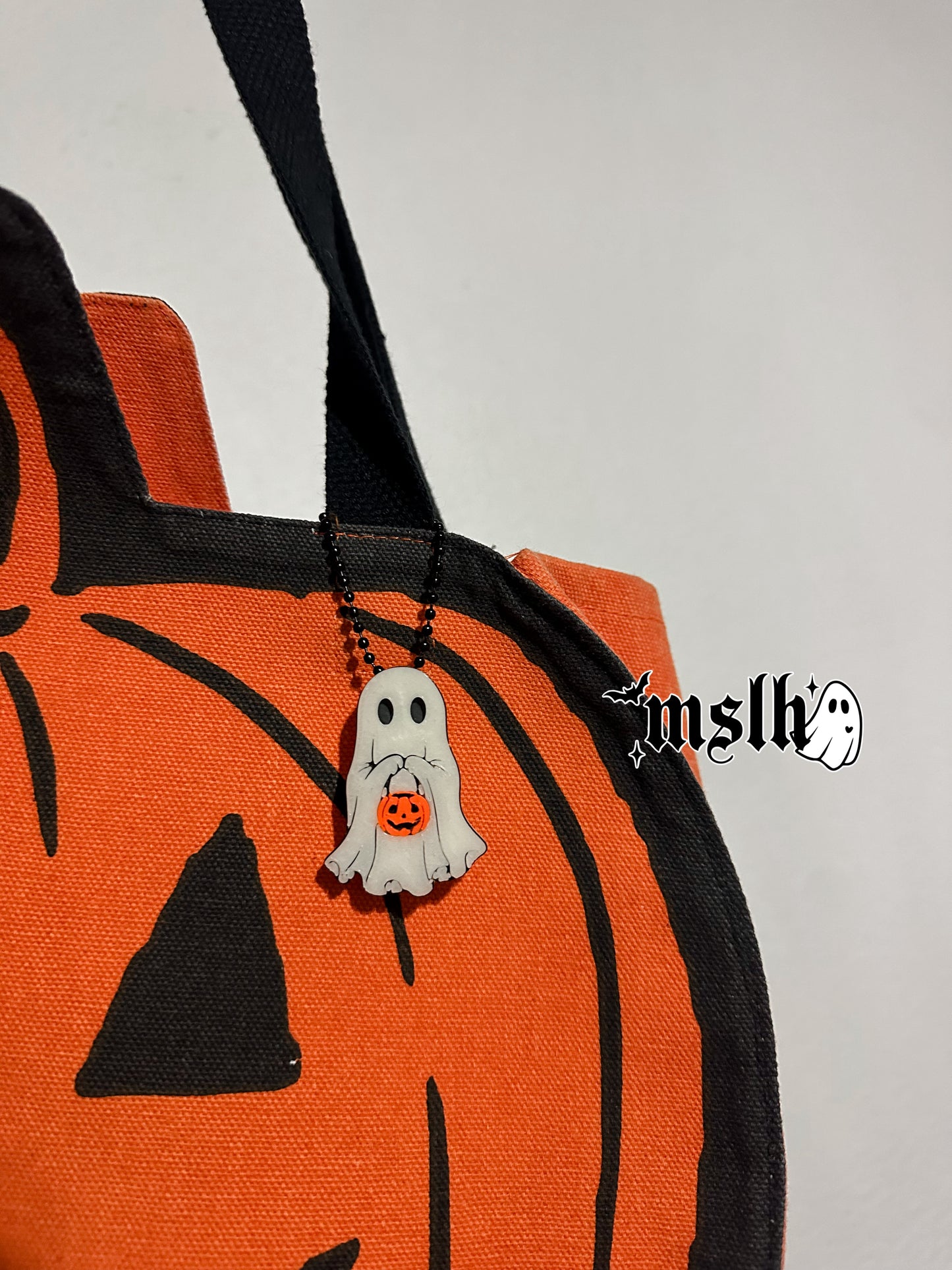 Glow in the dark Ghost holding Pumpkin Pail Soda/Can Opener/ Bag Charm -3D PRINTED