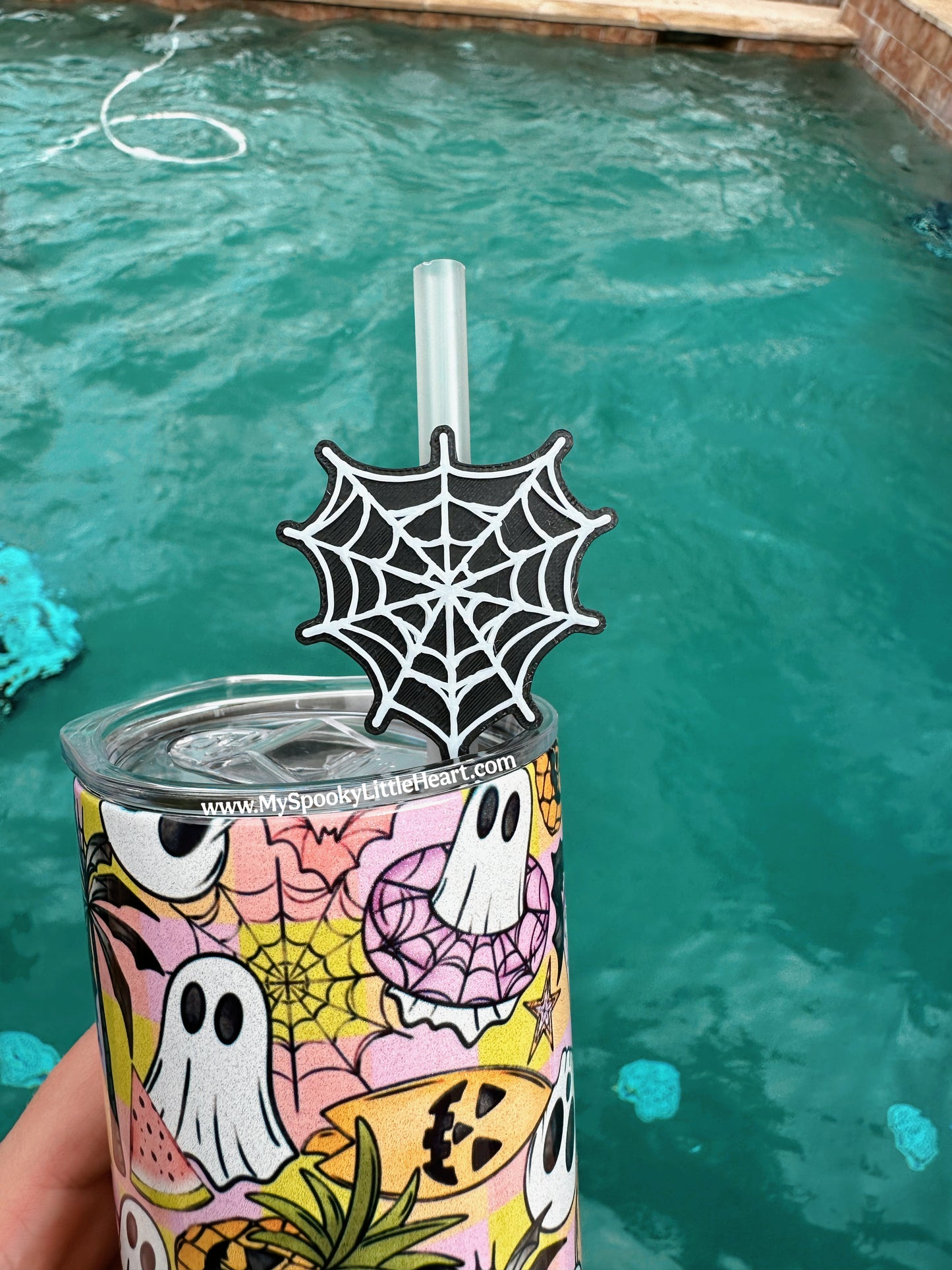 Heart Shaped Spiderweb 8.5mm Straw Topper for Tumblers -3D PRINTED