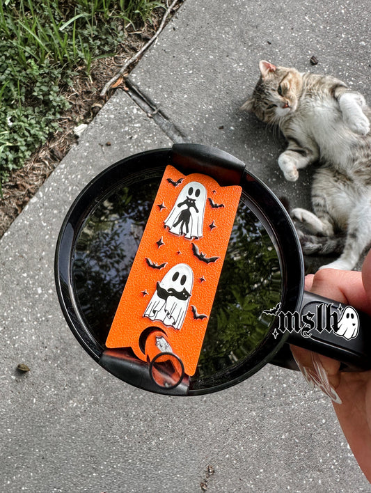 Ghosts and cats with bats Halloween Theme Stanley Lid Topper Plate for 40oz Tumblers 3D PRINTED & UV Printed