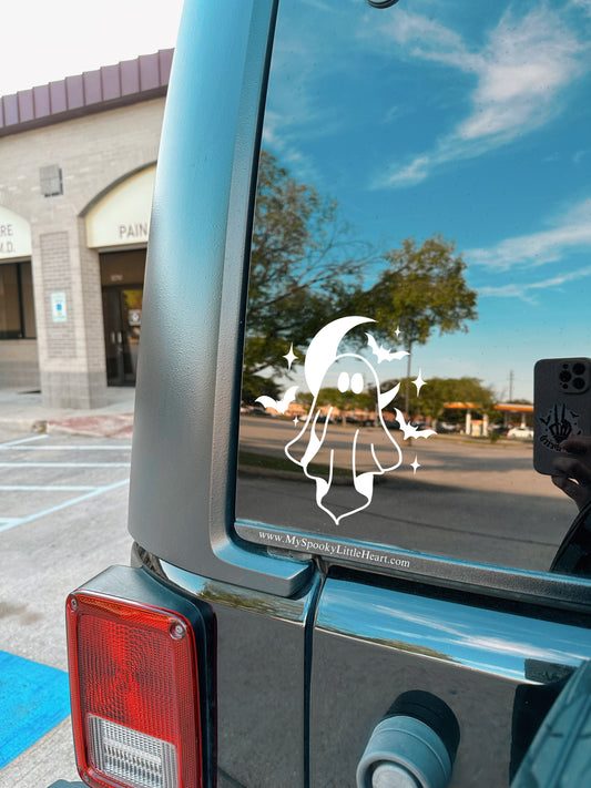 Cute ghost with Moon And Bats Vinyl Decal