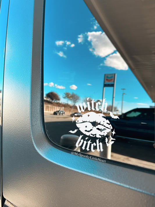 Witch Bitch with Lips and Bats Vinyl Decal