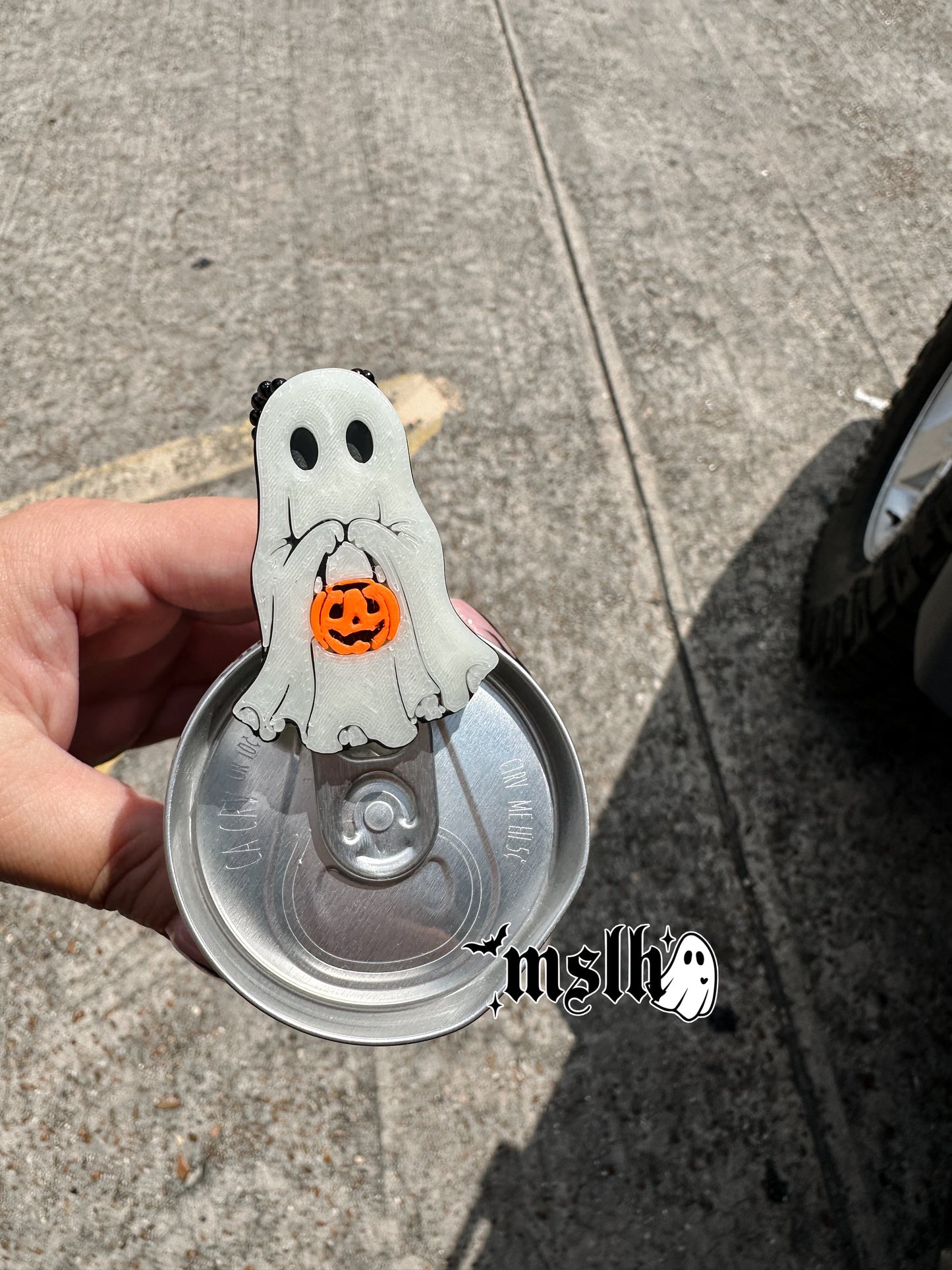 Glow in the dark Ghost holding Pumpkin Pail Soda/Can Opener/ Bag Charm -3D PRINTED