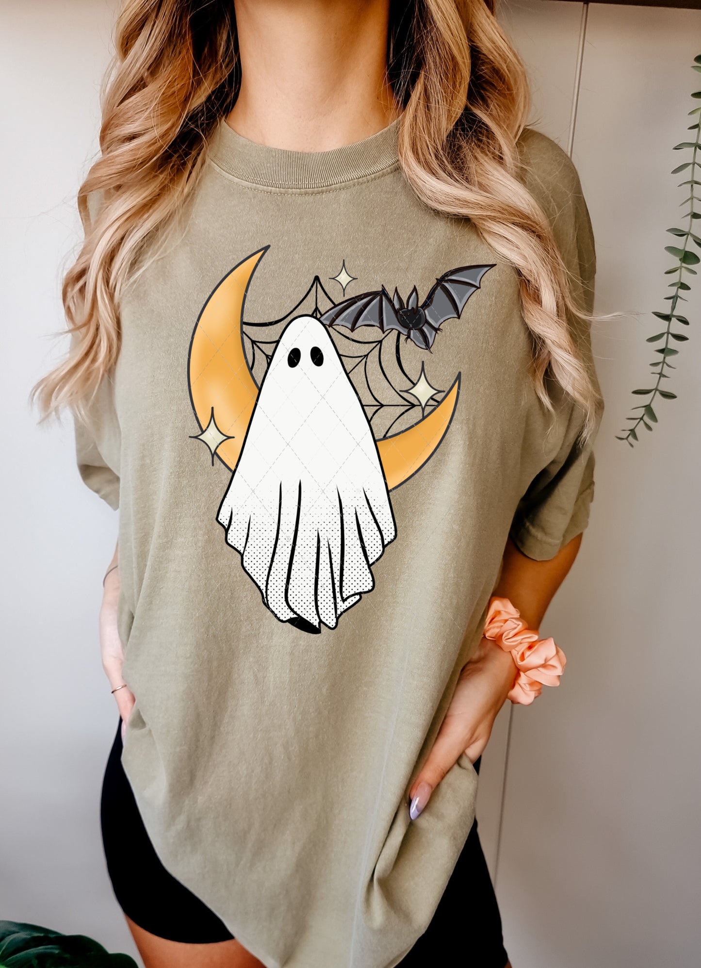 Cute Ghost and Moon with Bat PNG File