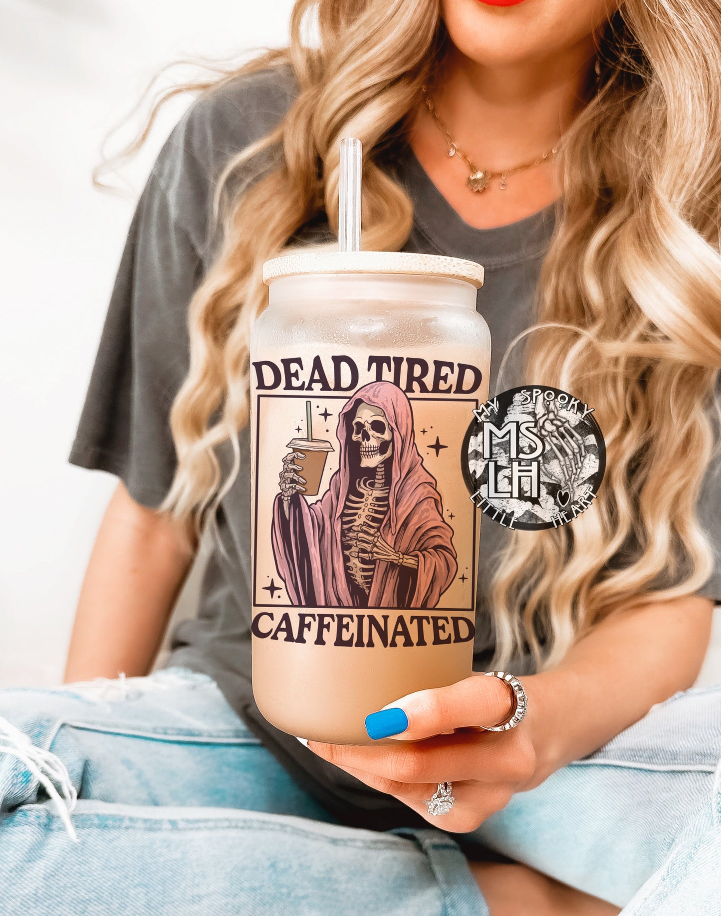 Dead Tired Caffeinated 16oz Frosted Glass Cup
