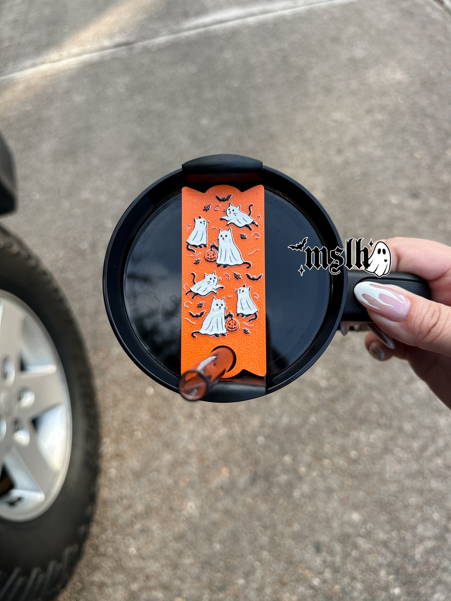 Ghost Cats ORANGE Theme Stanley Lid Topper Plate for 40oz Tumblers 3D PRINTED & UV Printed