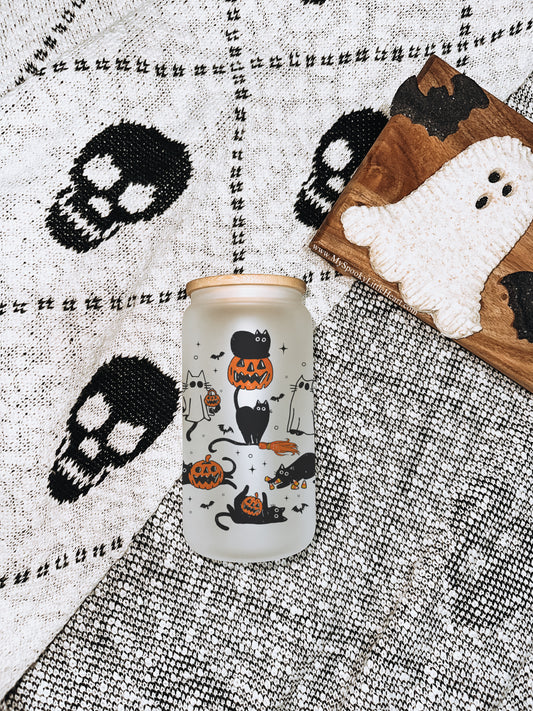 Halloween Cats 16oz Frosted Glass Cup