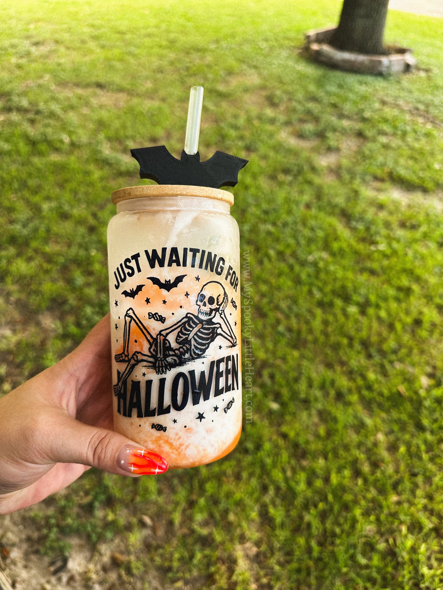 Just waiting for Halloween 16oz cup with Bat Straw Topper