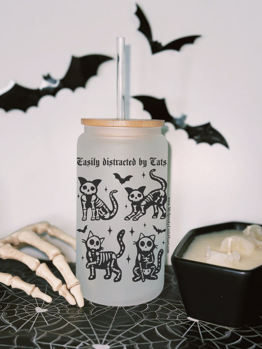 Easily distracted by Cats 16oz Frosted Glass Cup