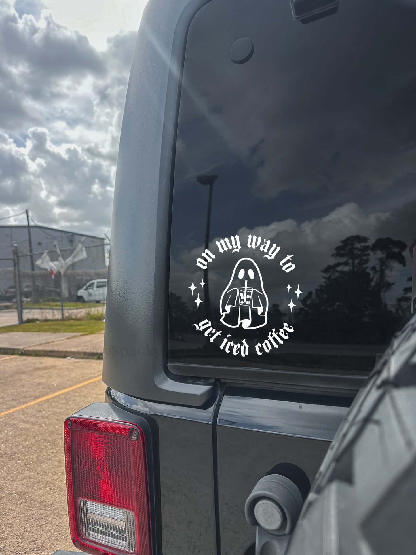 On my way to get Iced Coffee Ghost with stars Vinyl Decal MSLH Exclusive