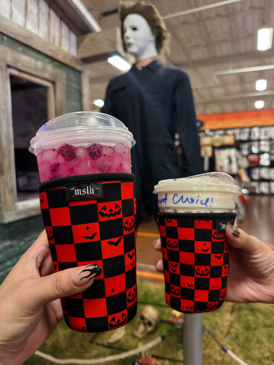 Orange Checkered Bats Jack-o-Lanterns Drink/Cup Sleeve