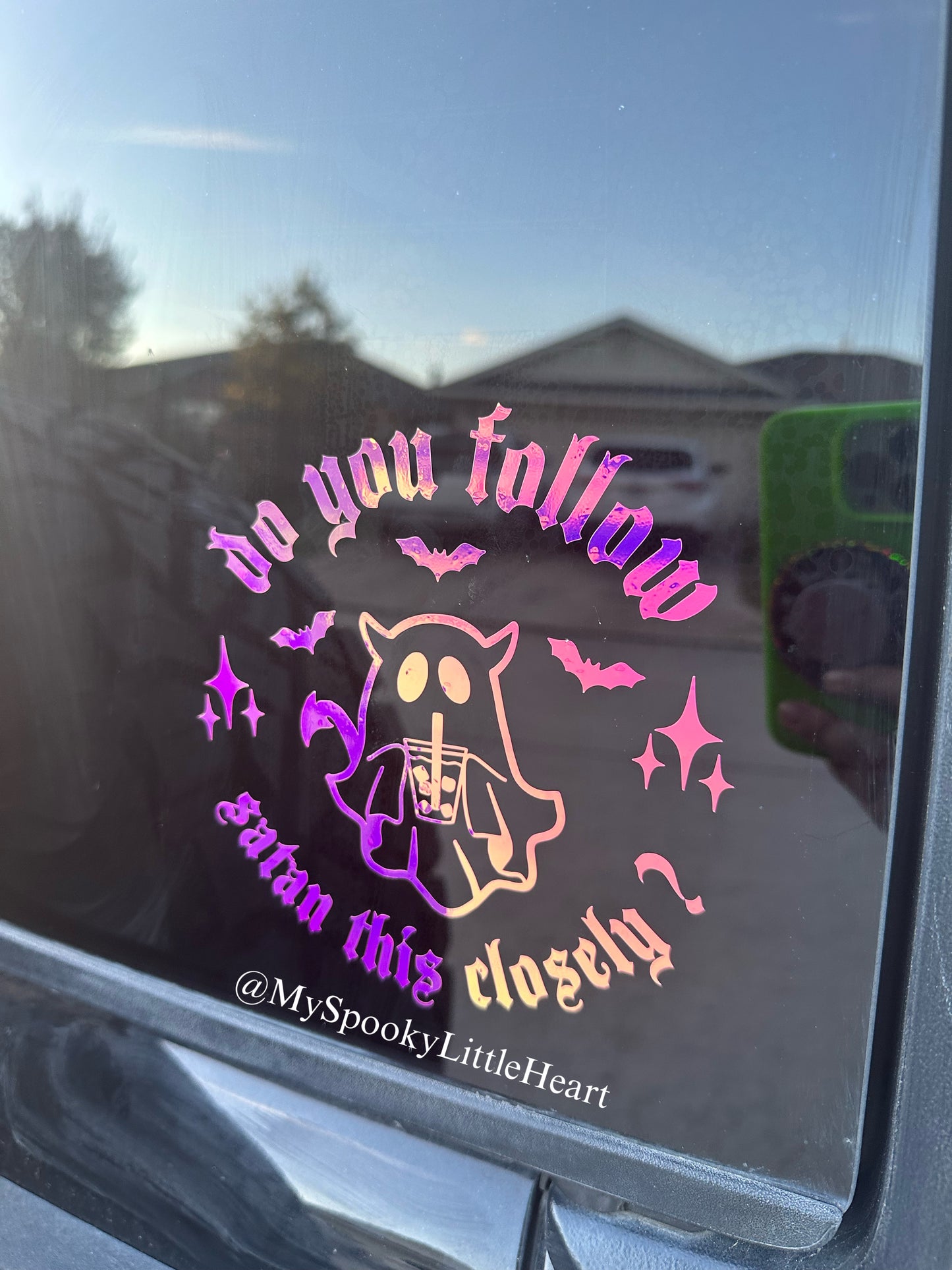 Do you Follow Satan this closely ? Cute ghost with Iced Coffee Vinyl Decal