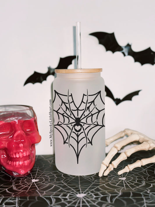 Spiderweb Heart 16oz Frosted Glass Cup