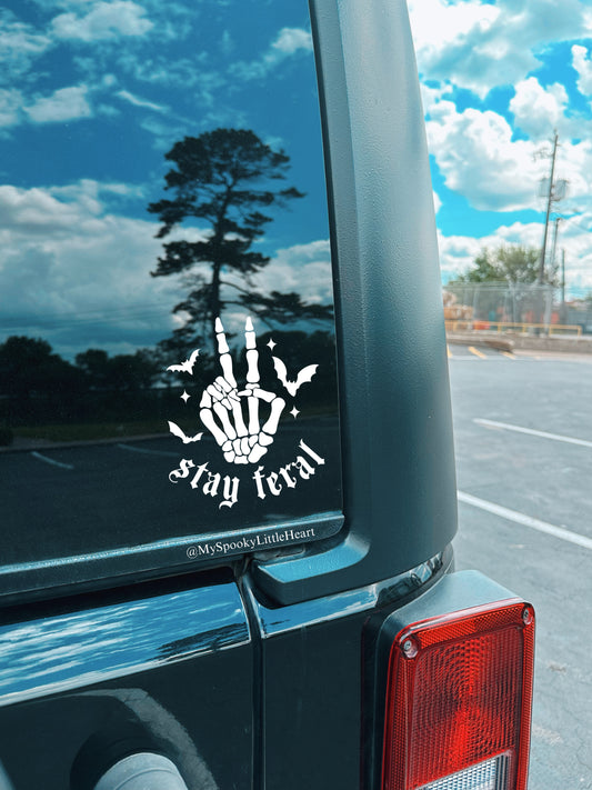 Stay Feral Skeleton Hand with Bats Vinyl Decal