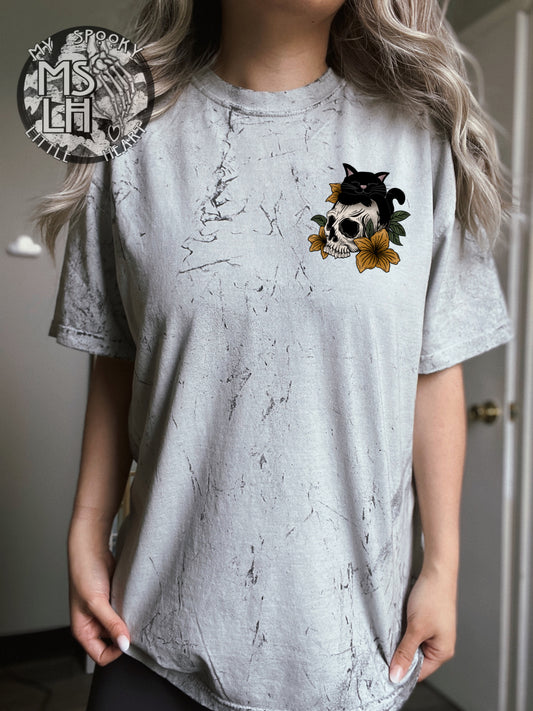Spooky Cat Shirt with Skull Dyed T-Shirt