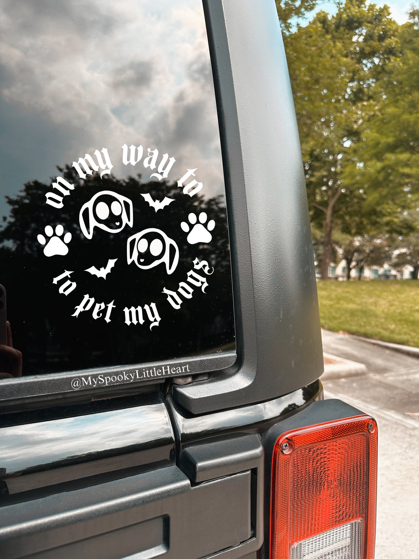 On my way to pet my Dogs skeleton dogs with bats and paw prints Vinyl Decal