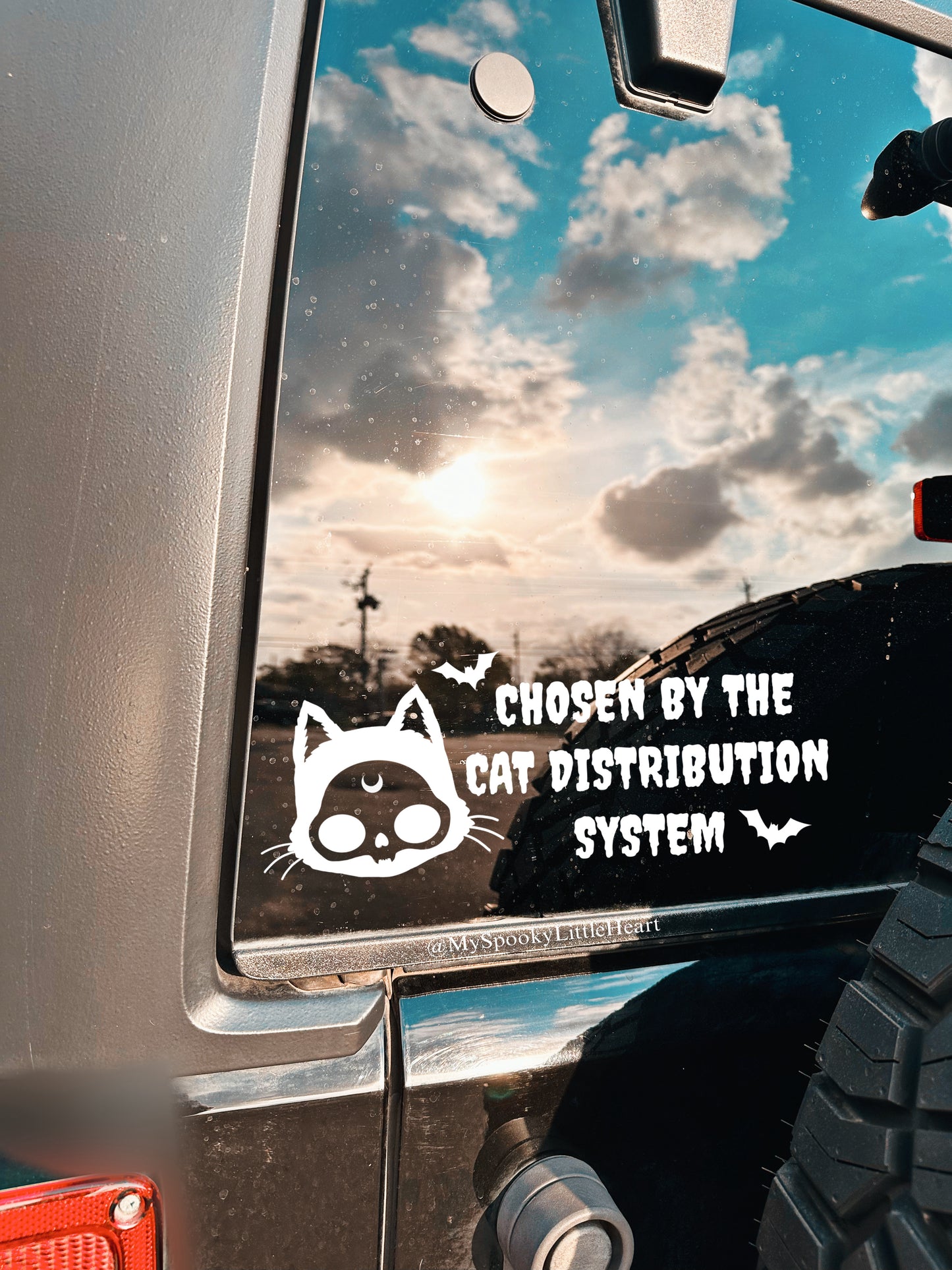 Chosen by the Cat Distribution System Skull Cat with bats Vinyl Decal