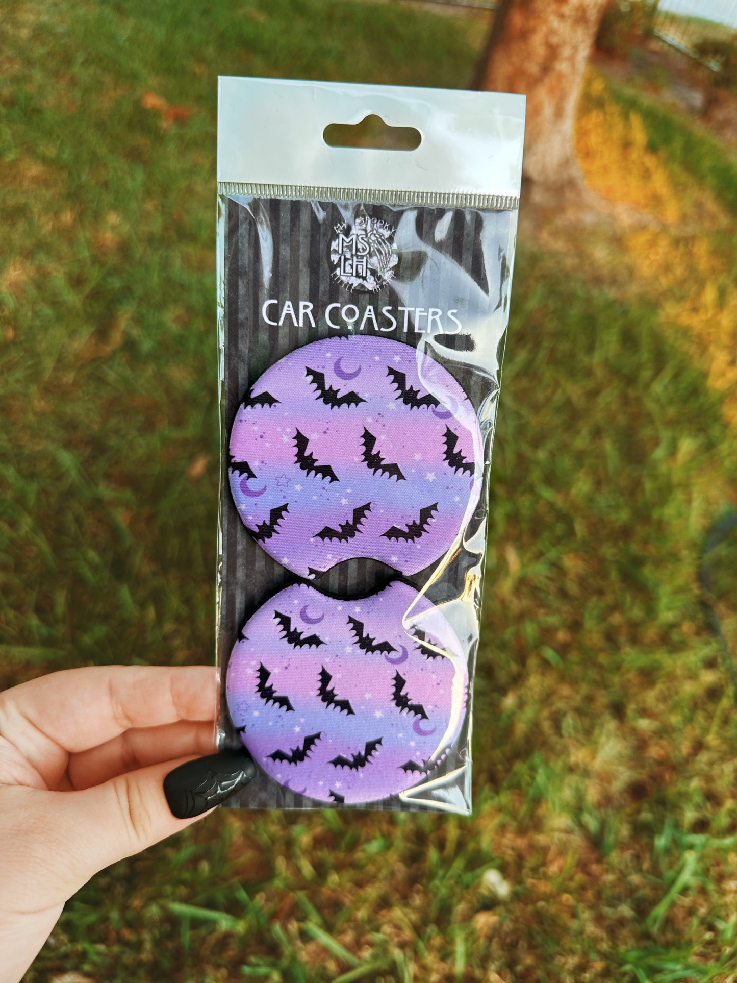 Bats pink/purple Set of 2 Car Coasters