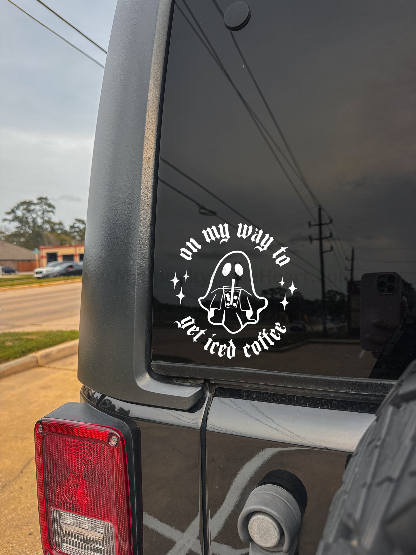 On my way to get Iced Coffee Ghost with stars Vinyl Decal