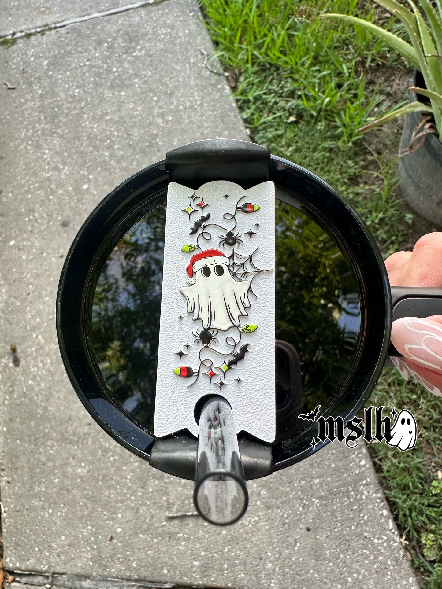 Spooky Christmas lights and ghost Stanley Lid Topper Plate for 40oz Tumblers 3D PRINTED & UV Printed