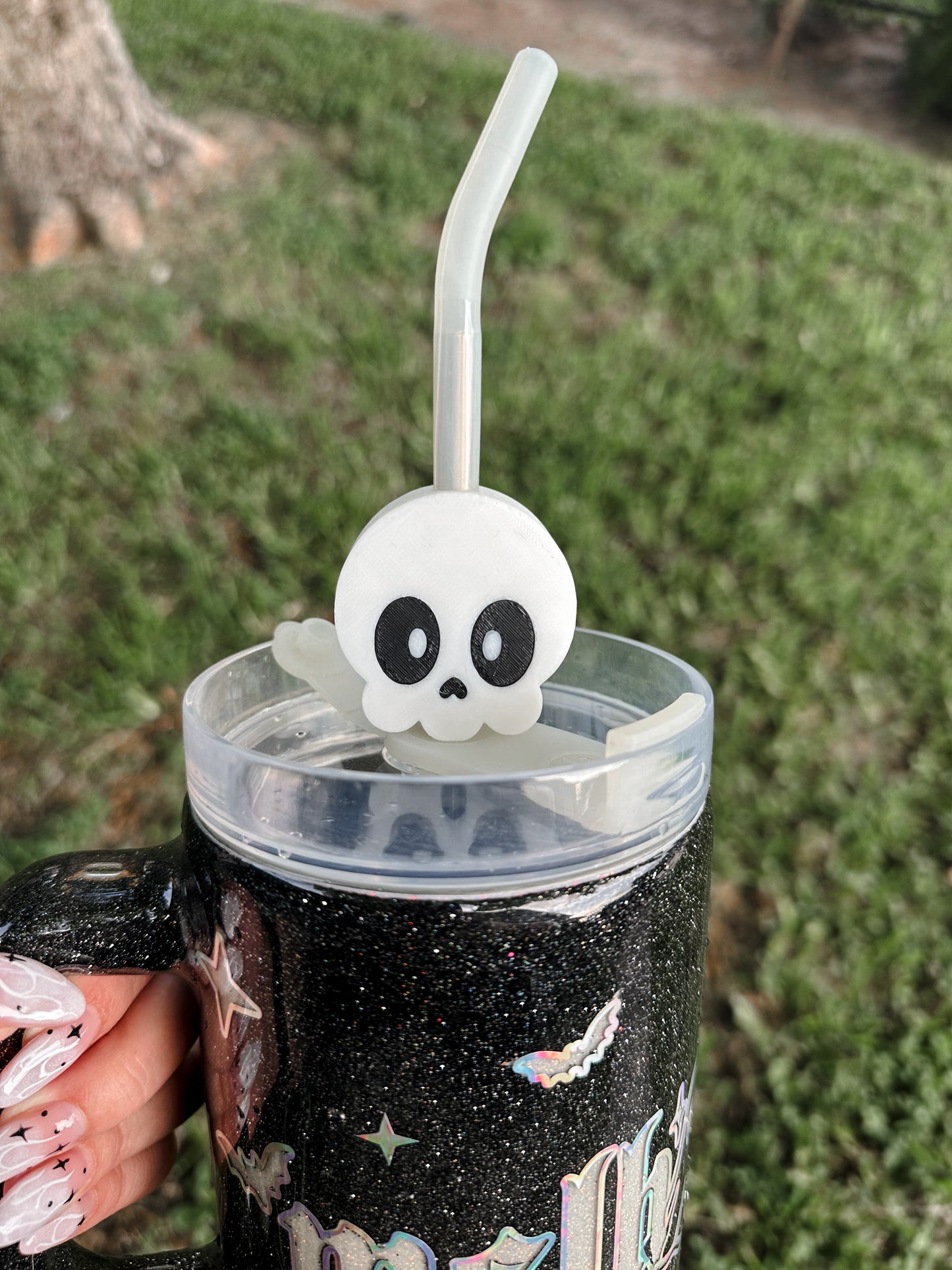 Spooky Cute Kawai Skull 8.5mm Straw Topper for Tumblers -3D PRINTED