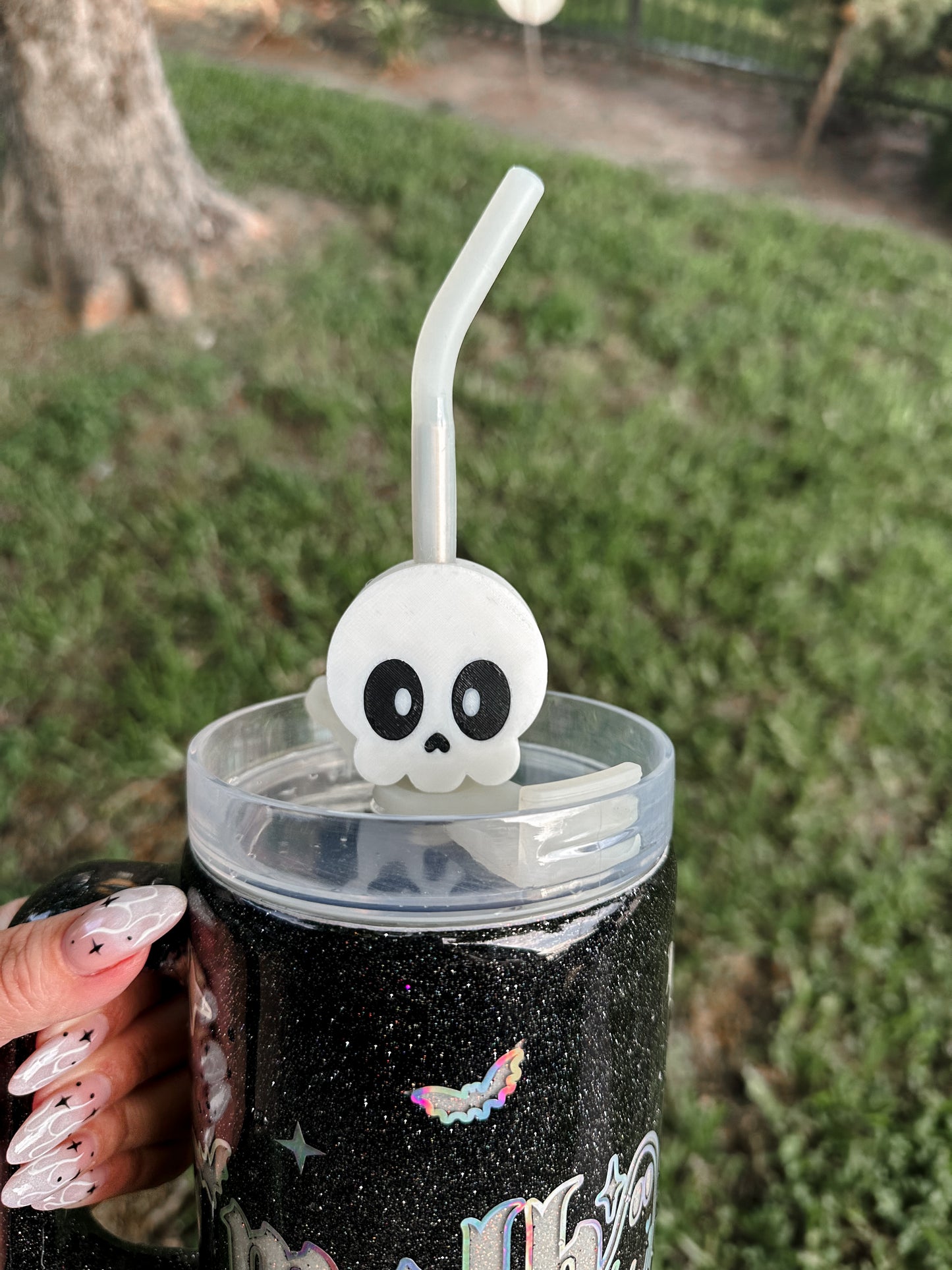 Spooky Cute Kawai Skull 8.5mm Straw Topper for Tumblers -3D PRINTED
