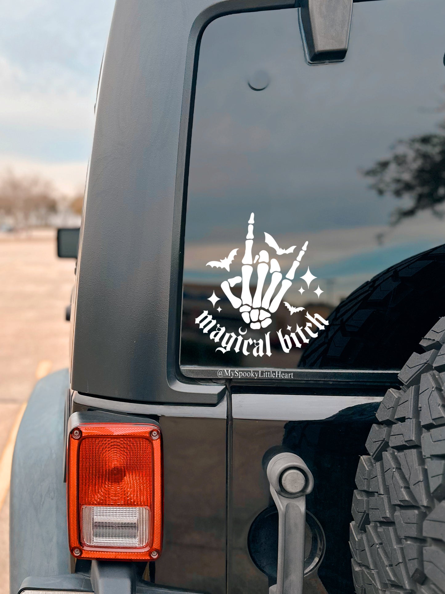 Magical Bitch Skellie Rock with Bats and Stars Vinyl Decal