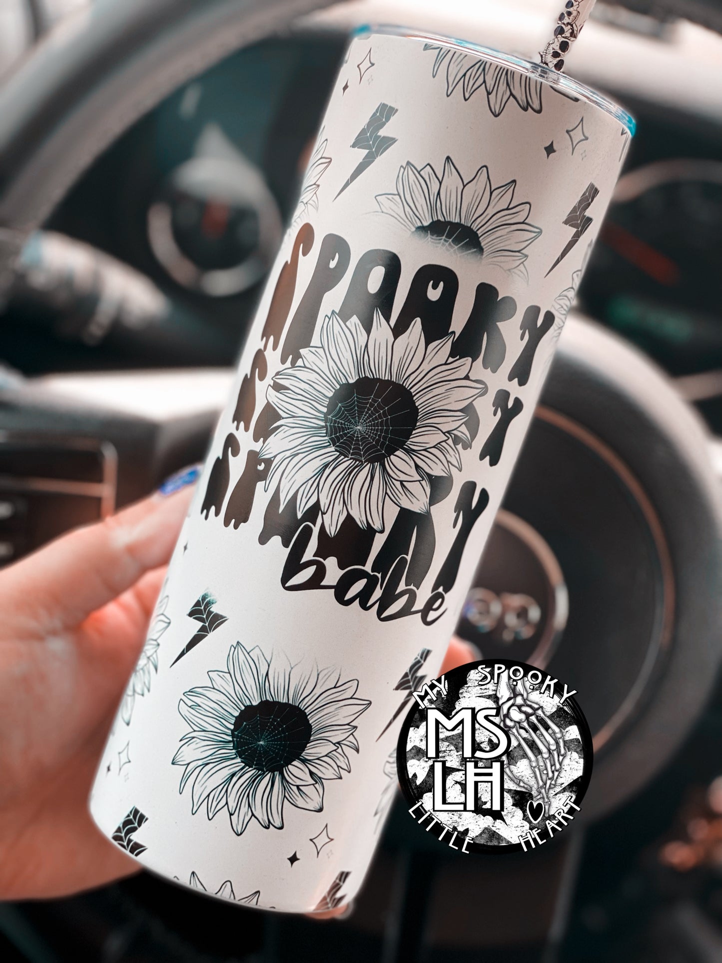 Spooky Babe Sunflower 20oz Matte Tumbler with Skellie Straw