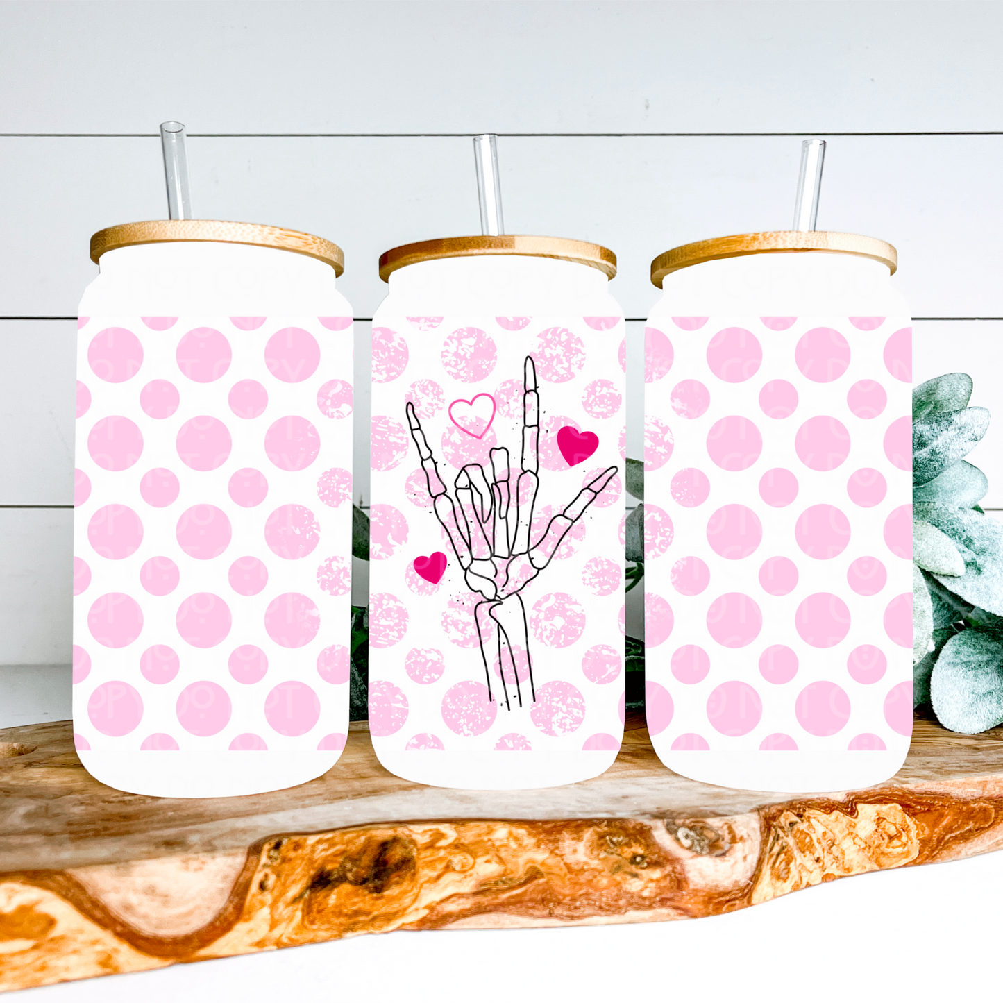 Love Skellie Hand Pink 16oz Glass Can Wrap - PNG File