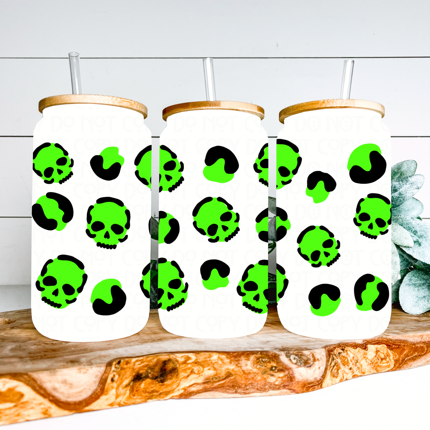 Skull Leopard 16oz Glass Can Wrap - PNG File