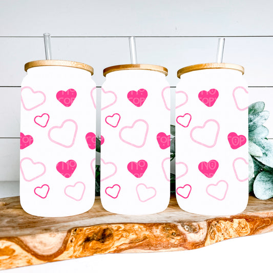 Pink Hearts 16oz Glass Can Wrap - PNG File