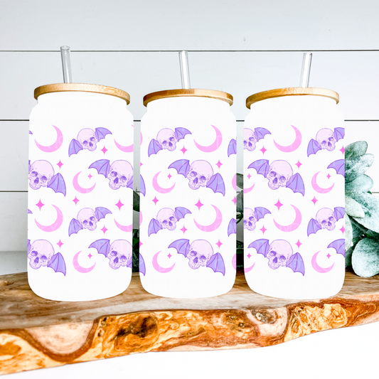 Pastel Skull Bats 16oz Glass Can Wrap - PNG File