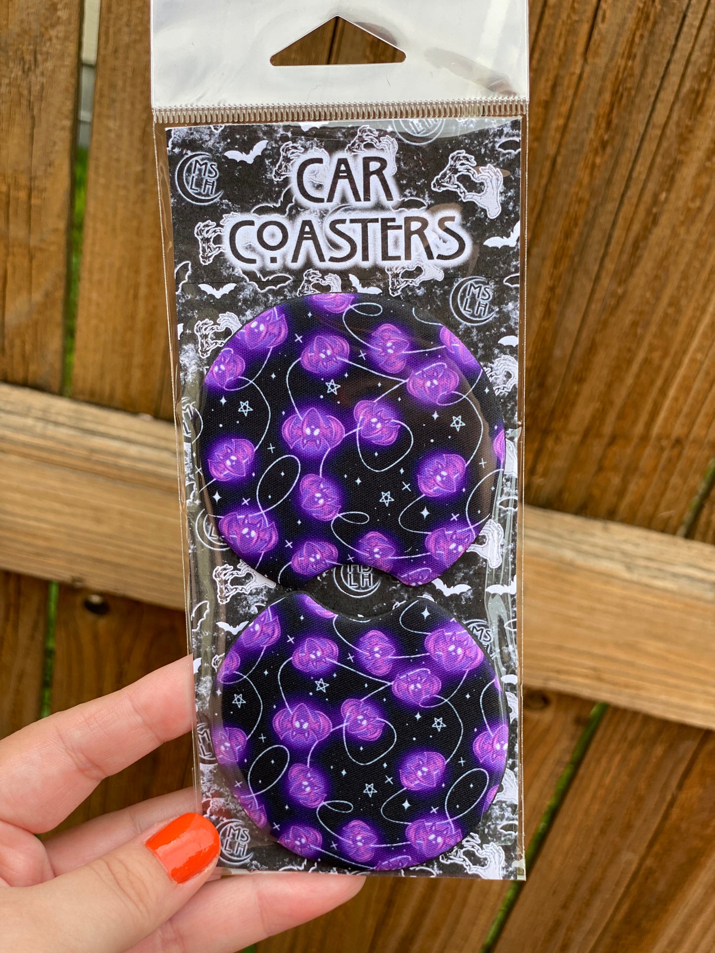 Purple Bats Set of 2 Car Coasters